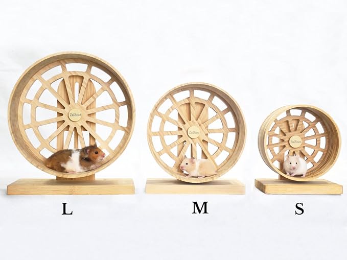 11" Large Silent Hamster Wheel, Bamboo Wood Exercise Wheel for Syrian Hamsters, Rats & Hedgehogs, Protects Spinal Health