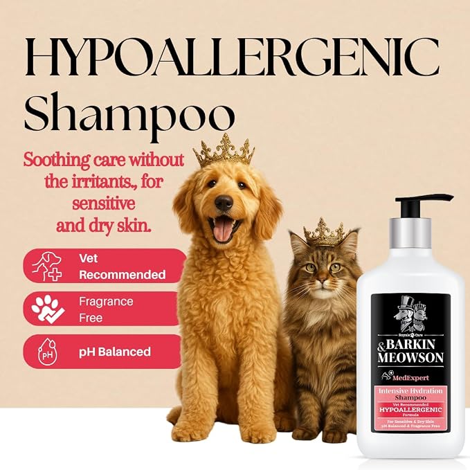 Barkin & Meowson MedExpert Hypoallergenic Intensive Hydration Shampoo 350ml / 11.83 fl.oz for Sensitive Skin, Dogs and Cats - Fragrance Free