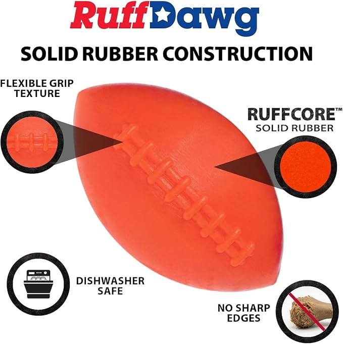 Ruff Dawg Indestructible Football Medium 4” Pink – Heavy-Duty Solid Rubber Dog Fetch Toy for Dogs Up to 40 lbs – Floats & Crazy Bounce – Made in USA