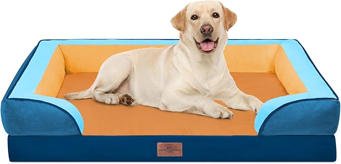 Comfort Expression Orthopedic Dog Bed for Extra Large Dogs 42x30 Inch, Waterproof Egg Crate Foam XL Pet Bed with Bolsters, Dog Couch with Washable Cover & Non-Slip Bottom, Golden Harbor
