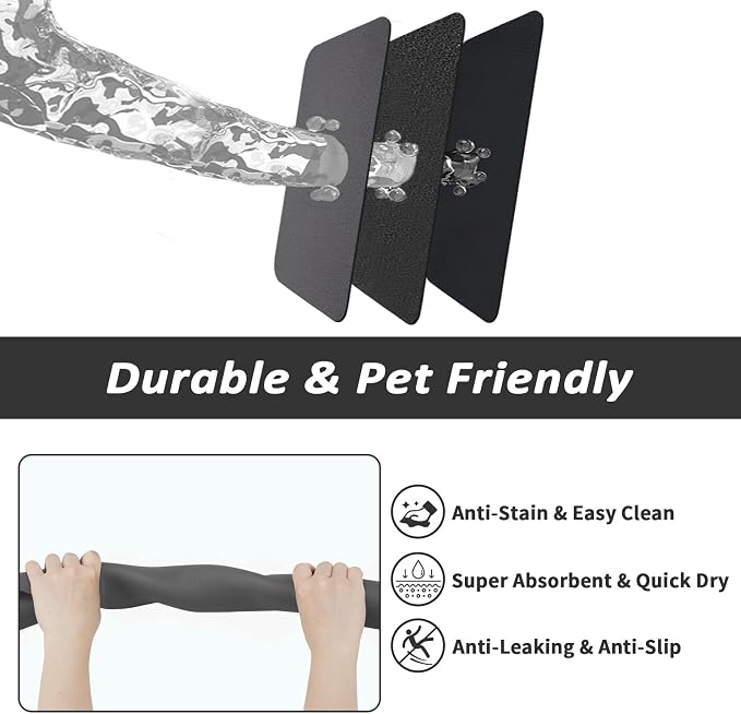 HotLive Dog Food Mat - Absorbent Cat Mat for Food and Water, No Stains Pet Feeding Bowl Mat, Easy to Clean Pet Placemats, Quick Dry Dog Water Dispenser Mat for Messy Drinkers | Dark Grey 16"x 24"