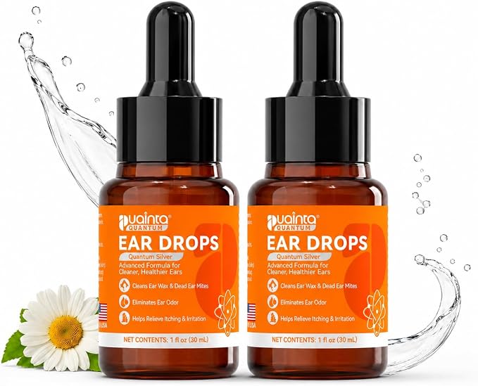 PUAINTA Dog Ear Cleaner, Natural Dog Ear Drops and Infection Treatment, Quantum Silver Dog Ear Cleaning Solution for Itching, Irritation & Wax Build-Up,2-Pack