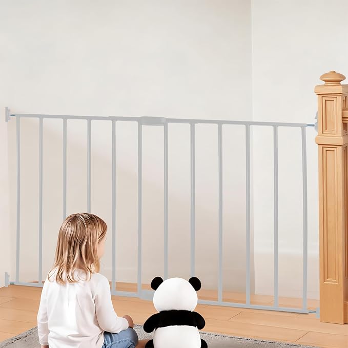 Adjustable Pet Safety Swing Gate, Hardware-Mounted Metal Gate for Stairs and Doorways, Secure Latch for Pets (White, 24"-40.5" W x 28.75" H)