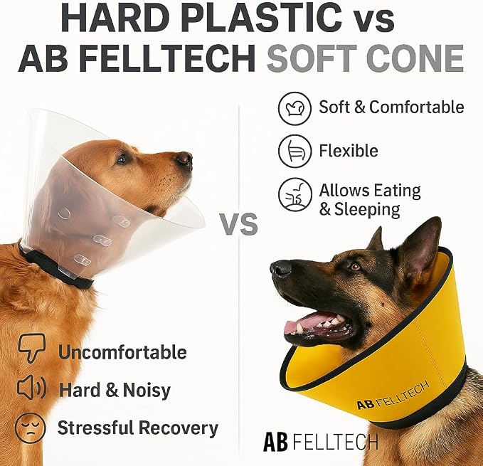 Soft Cone for Large Dogs – XL Comfortable Adjustable Recovery Collar – Protective E-Collar for Surgery, Neutering & Wounds – Yellow