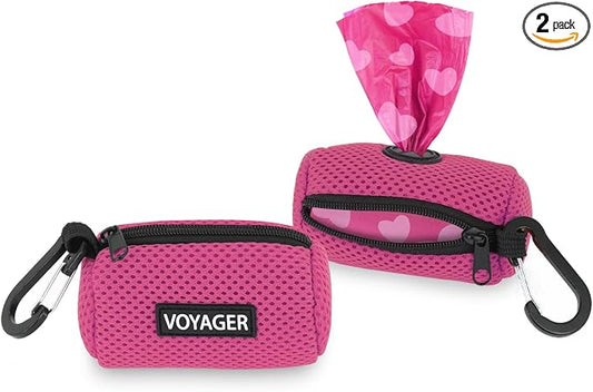 Best Pet Supplies 2-Pack Dog Poop Bag Holder Leash Attachment, Color, Reusable Mesh Dispenser Pouch for Travel, Walking, Park, and Outdoor Use, Soft and Durable with Clip-On - Mesh Fuchsia