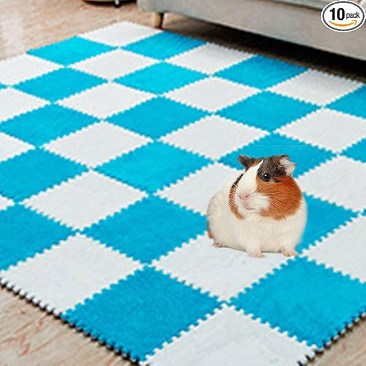 10Pcs 11” x 11” Guinea Pig Pads Washable, Reusable Guinea Pig Fleece Cage Liners, Soft Warm Rabbit Sleep Mat Blanket Bed (Blue)