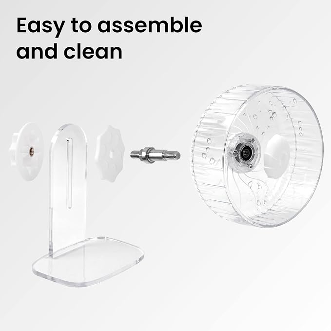 Silent Hamster Wheel, 10in Hamster Wheel with Adjustable Stand, Double-Bearing Quiet Spinner for Syrian Hamsters, Hedgehogs, Mice & Small Pets, Clear