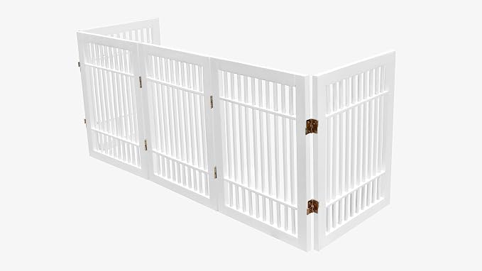 Urnporium Pet Dog Gate Freestanding, Strong Durable Folding Wooden Fence, Portable Acacia Hardwood Safety Barrier for Indoor & Outdoor Use (White Pet Gate, 5 Panel 24" Tall)