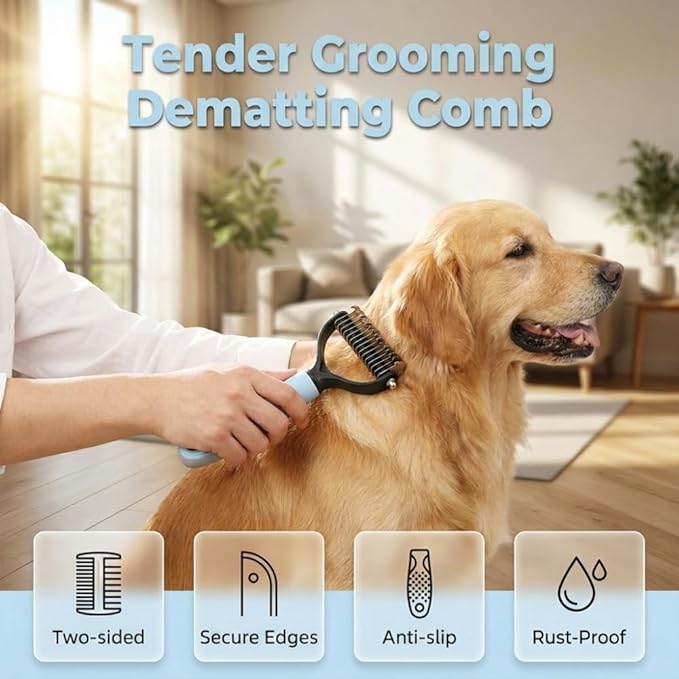 Dematting Comb for Dogs and Cats, 2026 Upgraded Pet Pro Tool Grooming, Dual-Sided Deshedding and Dematting Brush, Ergonomic Pet Grooming Brush, Gentle Pet Hair Remover Comb (Green)
