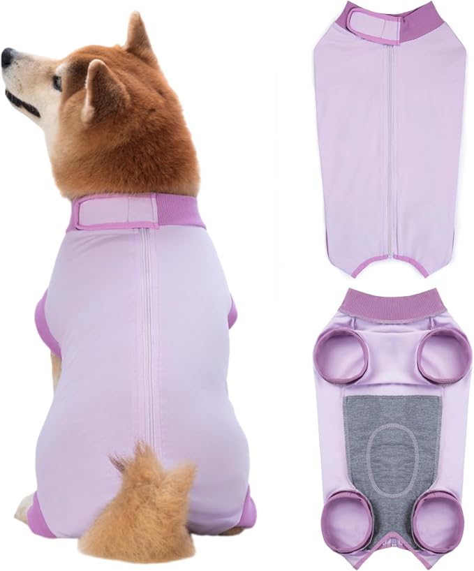Dog Recovery Suit After Surgery, Abdominal Wound Protection Onesie, Anti-Licking Substitute for E-Collar & Cone, Relieves Anxiety, Easy to Put On, Suitable for Male & Female Dogs (Lavender, Large)