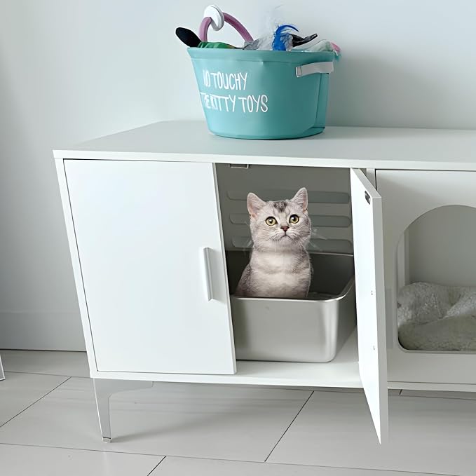 Stainless Steel Litter Box 2 Pack, 18"x14"x6" Medium Cat Litter Box Easy to Clean, Never Absorb Odor, Non Stick Metal Litterbox for Small to Medium Cats, Rabbits