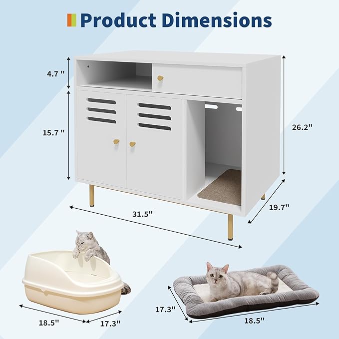 Garvee Cat Litter Box Furniture Easy-Clean Hidden Cats Litter Box Enclosed Cat Box Cabinet Enclosure Furniture with Side Entry for Indoor Living Room Bedroom
