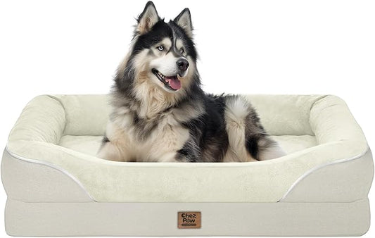 Chez Paw XXL Orthopedic Dog Bed for Extra Large Dogs, Extra Thick Egg-Crate Foam Waterproof Pet Couch with Removable Washable Cover, 4-Sided Bolster & Non-Slip Bottom, Beige 45"x35"x7.5"