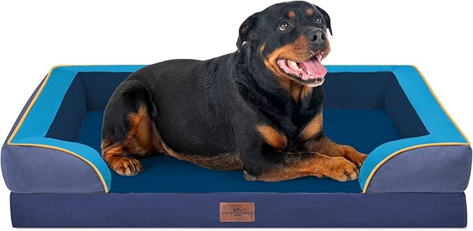 Comfort Expression Orthopedic Dog Bed for Extra Large Dogs 45x35 Inch, Waterproof Egg Crate Foam XL Pet Bed with Bolsters, Dog Couch with Washable Cover & Non-Slip Bottom, Hidden Bay