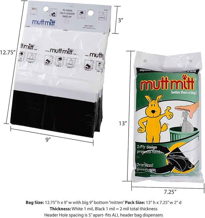 Mutt Mitt® Pinkies 2-Ply 100 Pink & Black Dog Waste Bags on 1 dog waste bag station header - 300% Thicker than mini roll dog waste bags - no more warm & yuck feeling