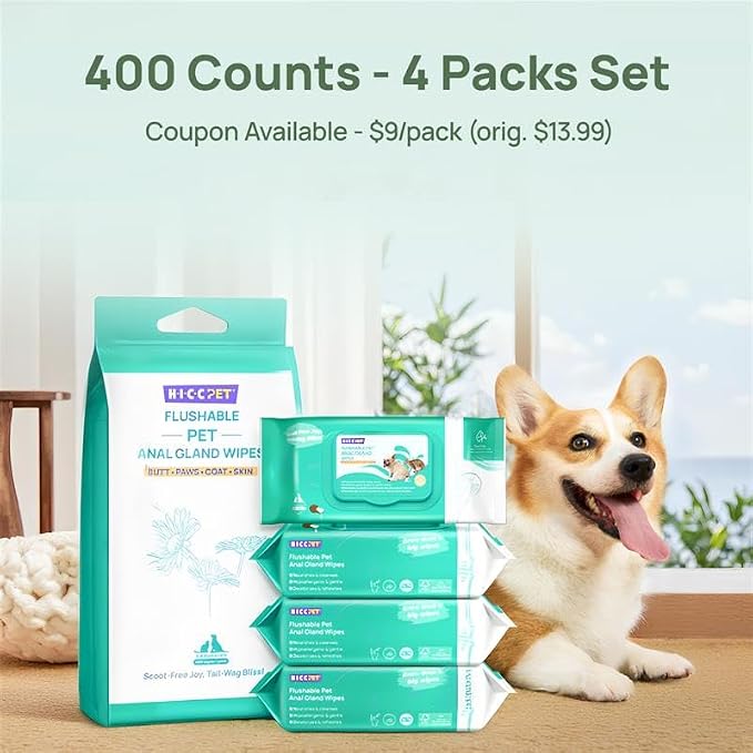 HICC PET Wipes for Dogs & Cats, Vet Recommended Cleaning Deodorizing & Soothing Allergy Infections Anal Gland Wipes, Hydrating & Nourish Fur Dog Grooming Wipes for Paw, Butt, Body-Hypoallergenic