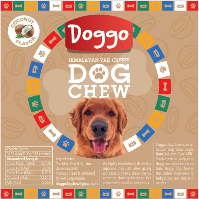 Natural Coconut Flavor Yak Cheese Dog Chews, Long-Lasting, Large, 3 Pound, 14 Pieces