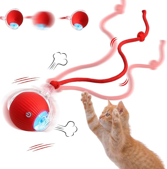 Agile Moving Cat Ball Toy with Rope (Red)