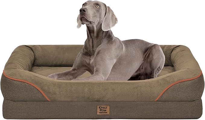 Chez Paw Jumbo Waterproof Dog Bed for Giant Dogs, Extra Thick Egg-Crate Foam Orthopedic Dog Sofa with Sides & Removable Washable Cover, Non-Slip Bottom, Coffee 53"x42"x8.5"