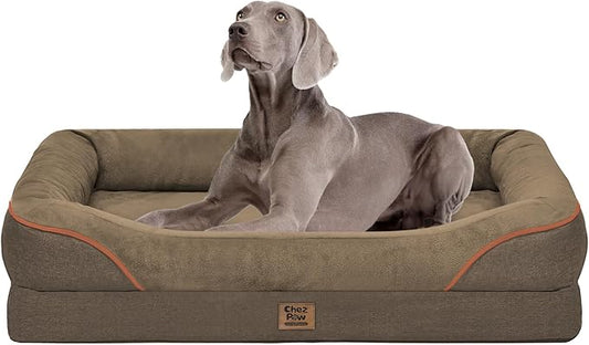 Chez Paw Jumbo Waterproof Dog Bed for Giant Dogs, Extra Thick Egg-Crate Foam Orthopedic Dog Sofa with Sides & Removable Washable Cover, Non-Slip Bottom, Coffee 53"x42"x8.5"