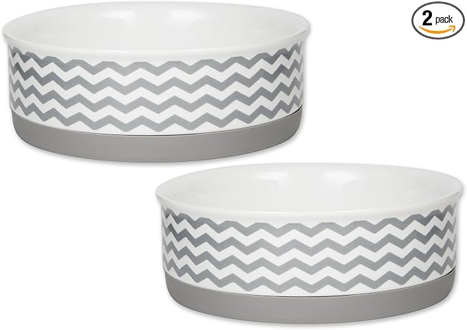 Bone Dry Ceramic Pet Collection Chevron, Medium Set, 6x2, Gray, 2 Piece
