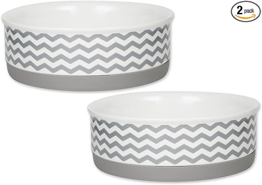 Bone Dry Ceramic Pet Collection Chevron, Medium Set, 6x2, Gray, 2 Piece