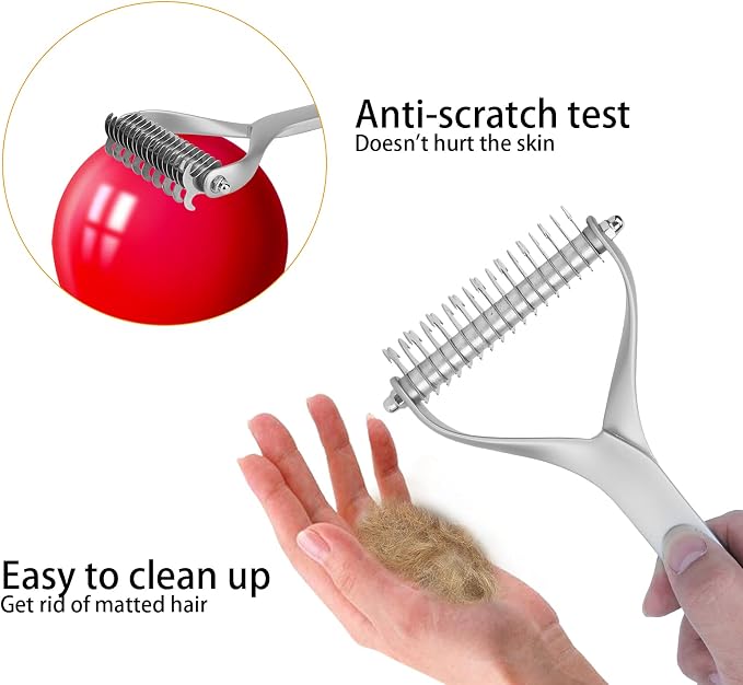2 - Sided Pet Grooming Tool, Undercoat Rake for Dogs and Cats, Double - Headed Brush with Thinning and Dense Blades to Remove Loose Hair and Knots, Zinc Alloy Comb for Pup (Large 24 Inch)