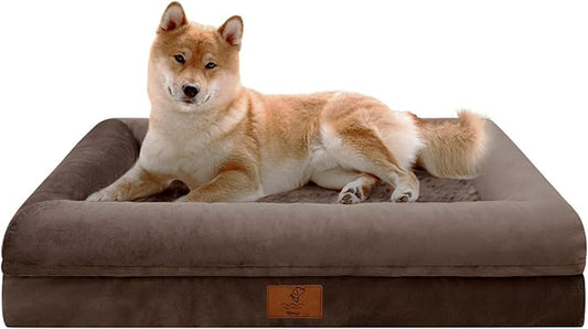 Medium Dog Bed Orthopedic for Medium Sized Dogs, Waterproof Dog Bed with Removable Washable Cover, Egg Crate Foam Pet Couch Sofa with Non-Slip Bottom, Brown
