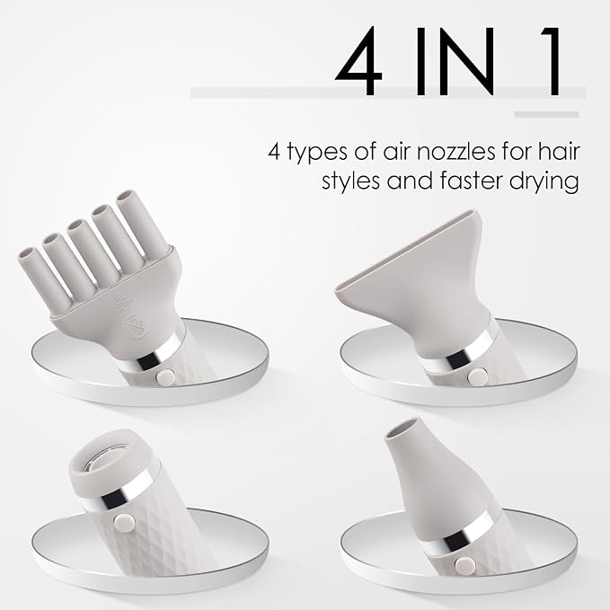 ThinkPet Dog Hair Dryer for Pet Grooming High Velocity Force Blower, Lightweight Portable Dog Dryer for Small Medium Large Dogs Grooming Hair Dryer - 4 Levels Temperature 3 Blow Speed 4 Nozzle White