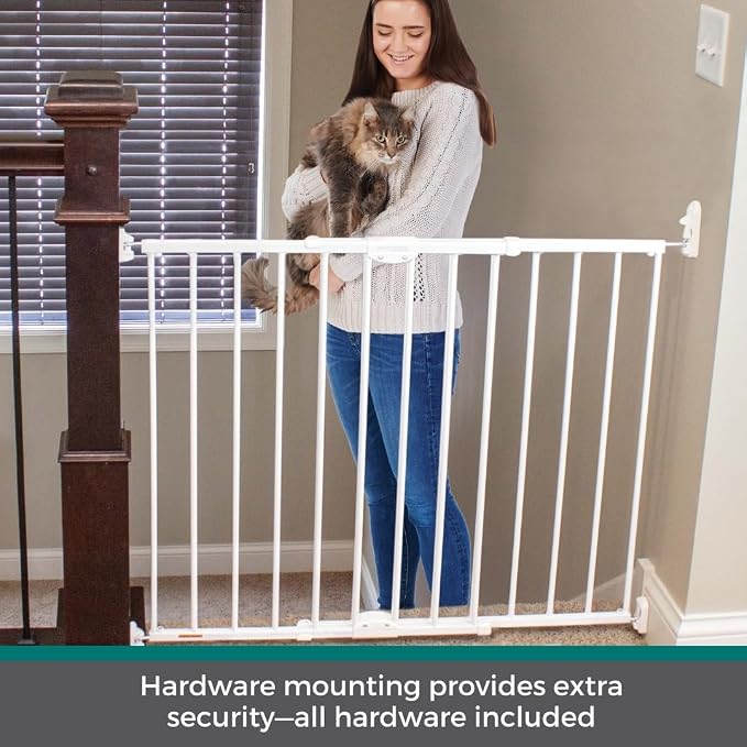 MYPET ClearPath Wide Staircase & Hallway Pet Gate: 28.7"-47.9" Wide Hardware Mounted Top of Stairs Gate with Safety Latch; 31" Tall, White