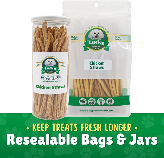 Chicken Jerky Straws Dog Treats – Chicken Sticks for Dogs Made and Sourced in The USA – Natural Single Ingredient Dehydrated Crunchy Treats for All Breeds – 7oz Bag