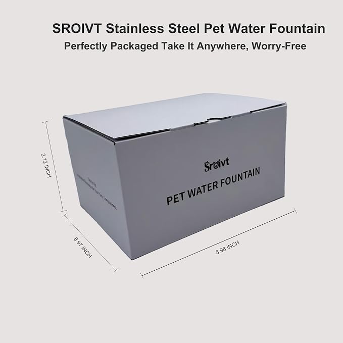Cordless Cat Water Fountain Stainless Steel - Stainless Steel Cat Water Fountain Cordless - Water Fountain for Cats - Wireless Pet Water Fountain - Motion Sensor/Battery Operated 2.6L,1 Filter