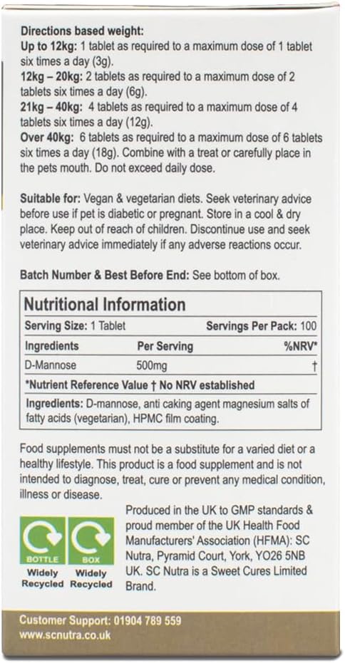 D-Mannose Pet Tablets for Cats & Dogs by SC Nutra