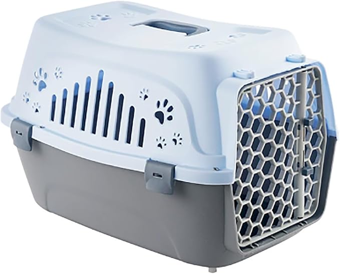 Plastic Cat Cage, Puppy Car Carrier with Door Locks and Handle, Portable Cat Travel Crate for Vet Visits Long Distance Trips(Blue)