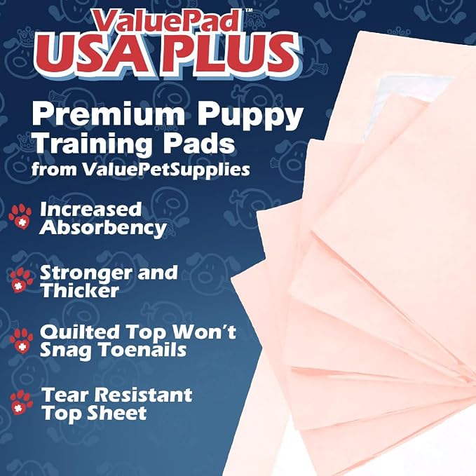 ValuePad USA Plus Puppy Pads, Jumbo 36x36 Inch, 50 Count - Premium Puppy Pee Pads for Dogs, Tear Resistant, Super Absorbent Polymer Gel Core, 5-Layer Design