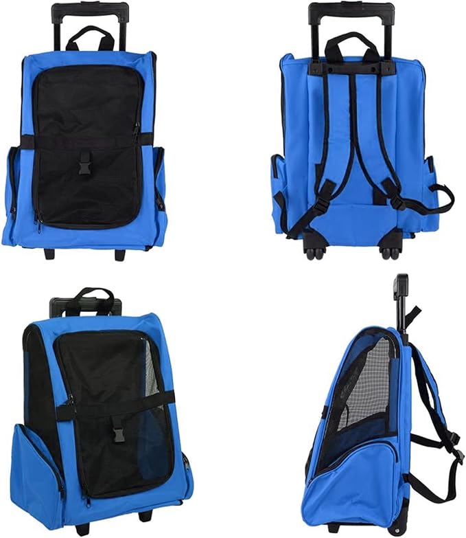 Portable Pet Travel Carrier & Backpack Luggage, Pet Carrier Stroller Trolley Bag with Wheels Soft-Sided Dog Cat Puppy Rolling Carrier with Telescopic Handle