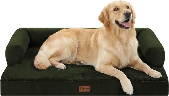 Orthopedic Dog Beds for Large Medium Sized Dogs, Waterproof Egg Crate Foam Large Dog Couch Beds with Comfy Bolster 36x27Inch, Washable Pet Beds with Removable Cover, Olive Green