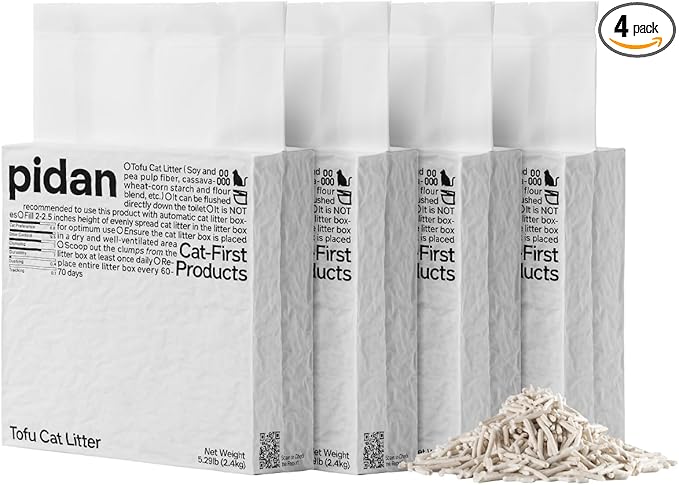 pidan Tofu Cat Litter Clumping,Flushable,Ultra Absorbent and Fast Drying, 100% Natural Ingredients Litter,Solubility in Water,Really Dust-Free,Less Scattering (5.3lb×4bags)