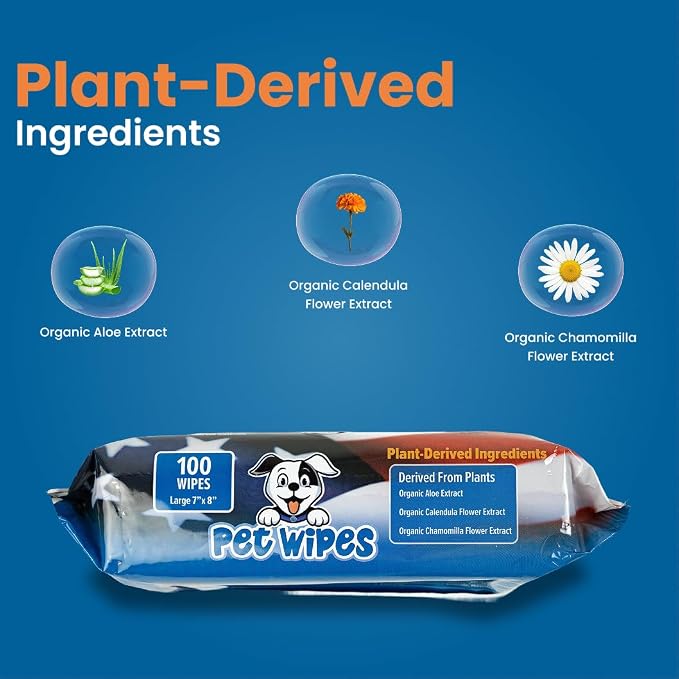 SONO Dog & Cat Wipes, Propylene Glycol Free, Lick Safe, Preservative Free, Unscented Pet Wipes for Paws Butt Face and Body, Made in USA, Organic Aloe and Chamomile, 7x8 Inch, 400 Count, 4 Pack
