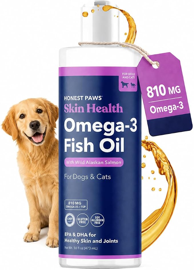 Honest Paws Salmon Oil for Dogs & Cats – Omega 3 Fish Oil Supplement for Skin, Coat, Joint & Heart Health – Natural, Sustainably Sourced Wild Alaskan Salmon, 16 oz