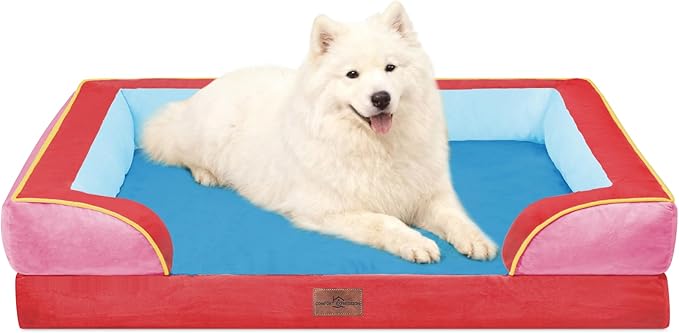 Comfort Expression Orthopedic Dog Bed for Large Dogs 36x27 Inch, Waterproof Egg Crate Foam Large Pet Bed with Bolsters, Dog Couch with Washable Cover & Non-Slip Bottom, Los Angeles