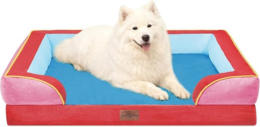 Comfort Expression Orthopedic Dog Bed for Large Dogs 36x27 Inch, Waterproof Egg Crate Foam Large Pet Bed with Bolsters, Dog Couch with Washable Cover & Non-Slip Bottom, Los Angeles