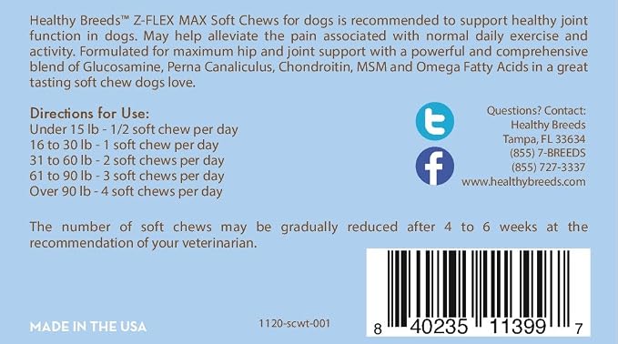 Healthy Breeds Soft Coated Wheaten Terrier Z-Flex Max Hip and Joint Soft Chews 50 Count
