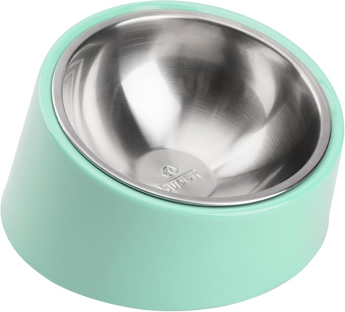 SuperDesign Mess Free 15° Slanted Bowl for Dogs and Cats, Tilted Angle Bulldog Bowl Dog Feeder, Non-Skid & Non-Spill, Easier to Reach Food L/2 Cup Teal