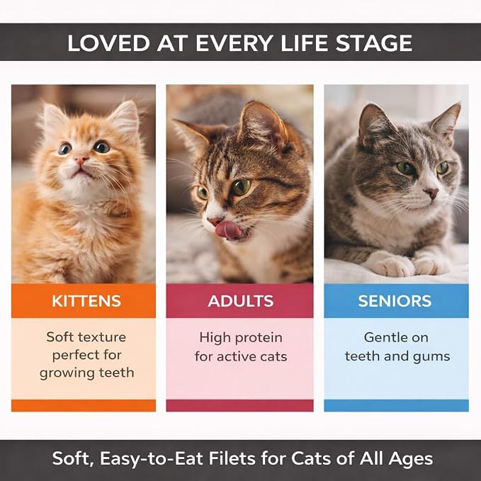 Cat Filet Treats Tuna 3 Pack - Wild Caught Fish High Protein Single Ingredient Soft Cat Treats - Grain Free Omega 3 Healthy Cat Snacks Food Topper for Picky Eaters - 3oz (3x1oz)