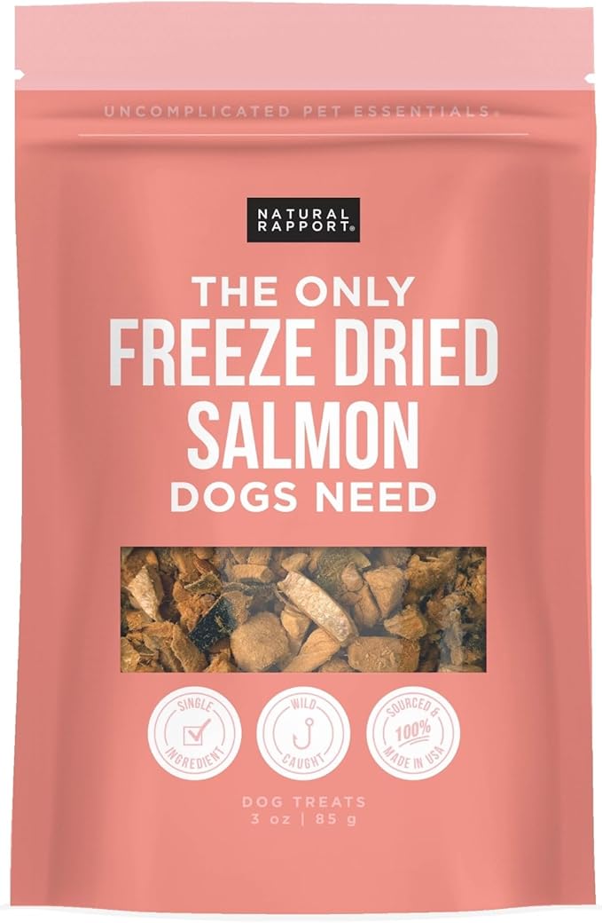 Natural Rapport Freeze Dried Salmon Dog Treats - Wild Caught, Single Ingredient, Omega-3 Rich for Skin & Coat Health (3 oz) (200+ Treats)