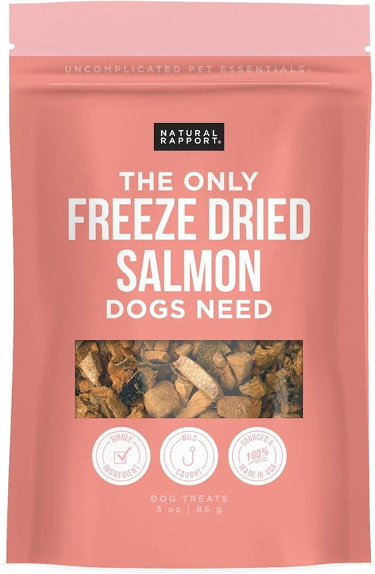 Natural Rapport Freeze Dried Salmon Dog Treats - Wild Caught, Single Ingredient, Omega-3 Rich for Skin & Coat Health (3 oz) (200+ Treats)