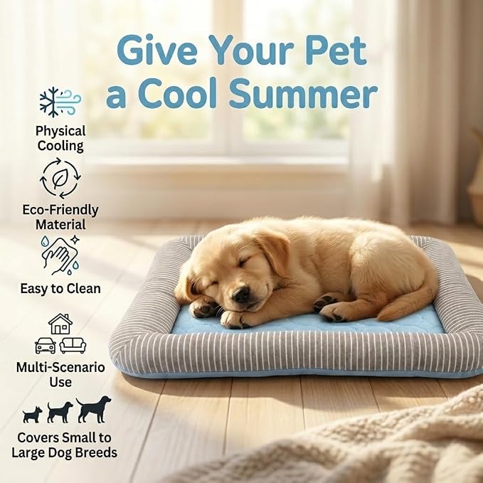 Dog Cooling Mat for Summer, Self Cooling Ice Silk Pet Bed Mat for Crate, Sofa & Car Seats, Breathable Washable Pressure Activated Cool Pad for Small, Medium, Large Dogs and Cats (Blue Mat, Large)