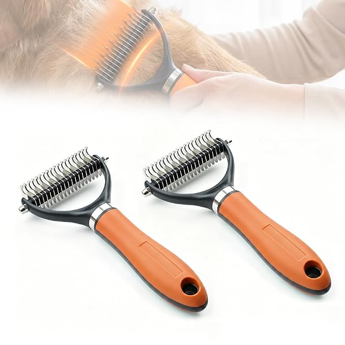 Double-Sided Pet Grooming Brush, 2026 New Undercoat Rake for Long Haired Pets, Durable Dematting Tool for long haired cats, Easy Grip Fur Remover Comb for home use (1, Orange)
