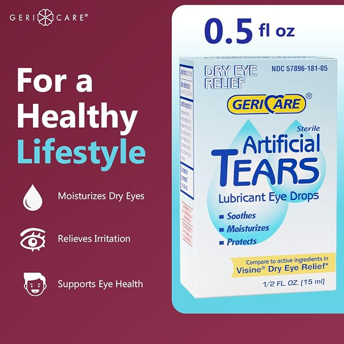 GeriCare Artificial Lubricating Tears, Soothing Eye Hydration Drops, Long Lasting Lubricant Formula for Dry Eyes, 0.5 fl oz Bottle (15ml) (1 Pack)